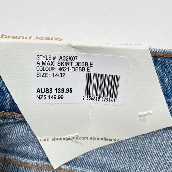 Abrand Jeans Maxi Skirt Size 32 / AU 14 Debbie Denim Slit Front Long NEW - Picture 9 of 12